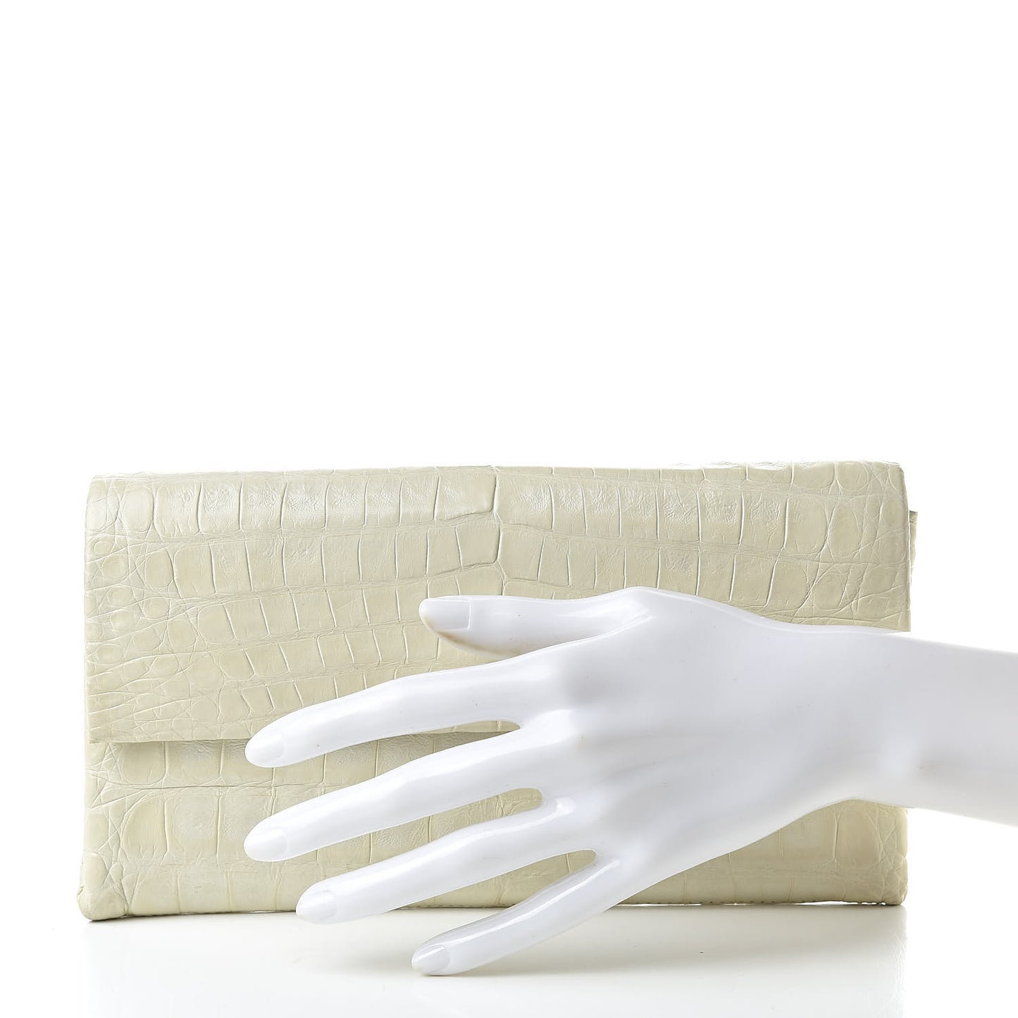 Crocodile Flap Clutch Wallet White