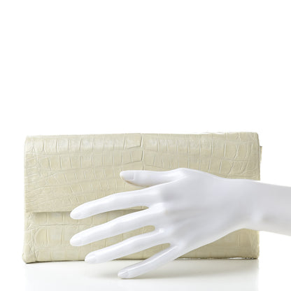 Nancy Gonzalez Crocodile Flap Clutch Wallet White 2 of 14