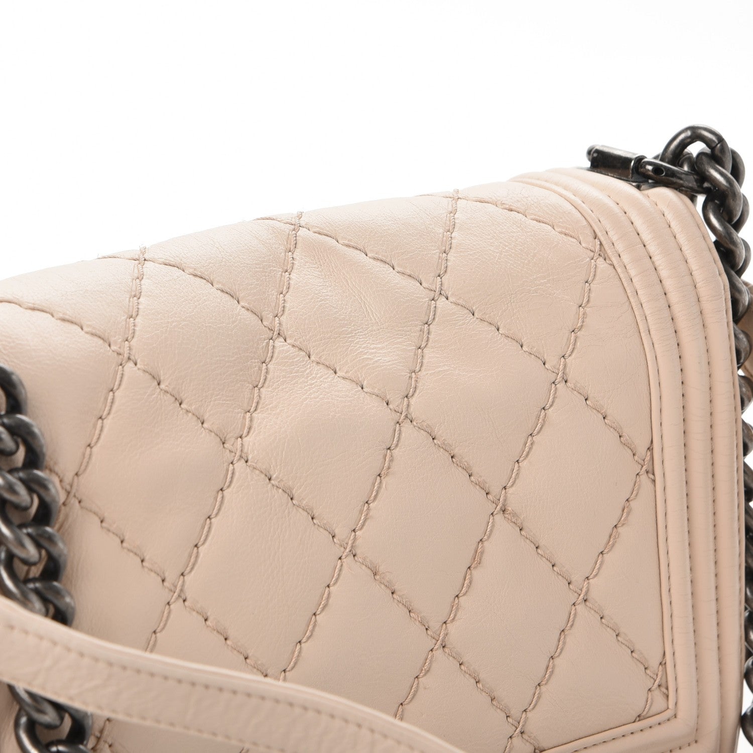 Chanel Calfskin Quilted Double Stitch Medium Boy Flap Beige 9 of 13