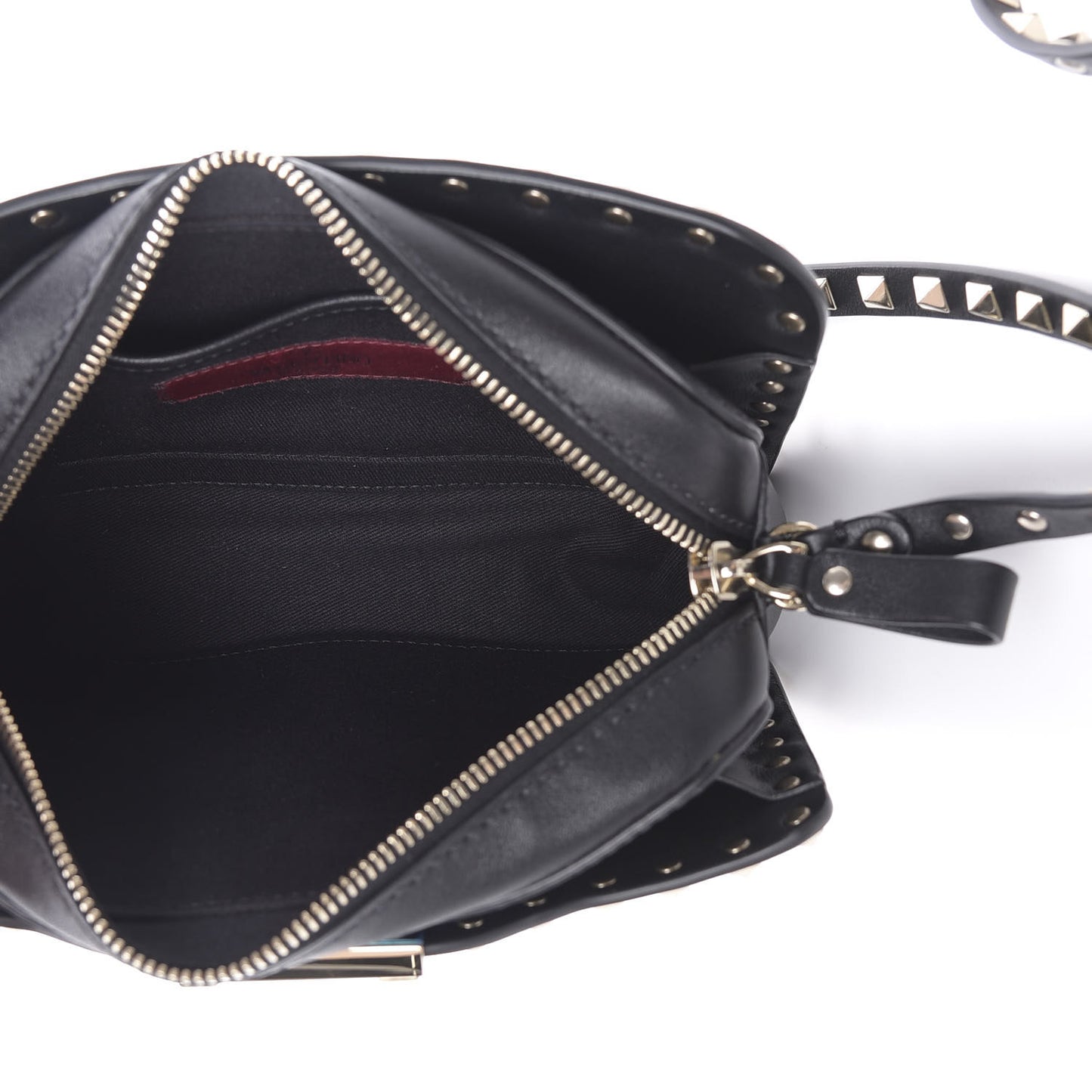Vitello Rockstud Flip Lock Camera Crossbody Bag Black