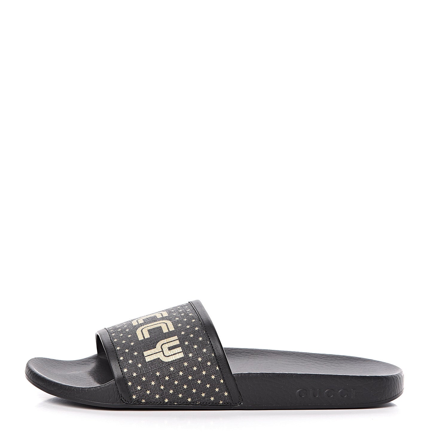 X SEGA Supreme Canvas GUCCY Stars Womens Slide Sandals 40 Black Gold