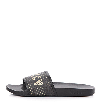 Gucci X SEGA Supreme Canvas GUCCY Stars Womens Slide Sandals 40 Black Gold 1 of 9