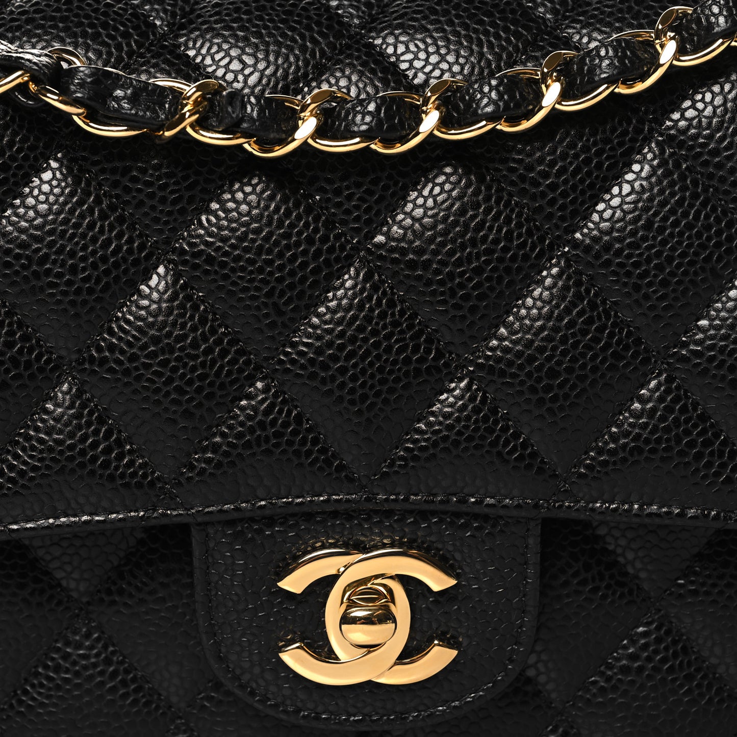 Caviar Quilted Medium Double Flap Black