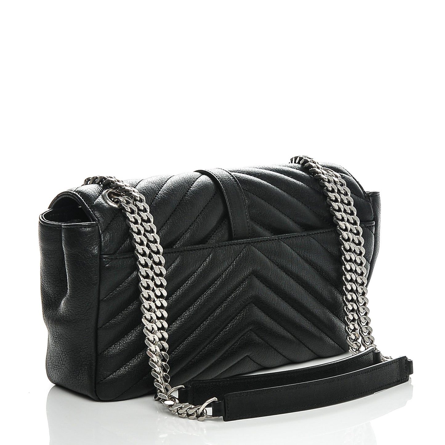 Sheepskin Matelasse Chevron Medium Monogram Chain Bag Black
