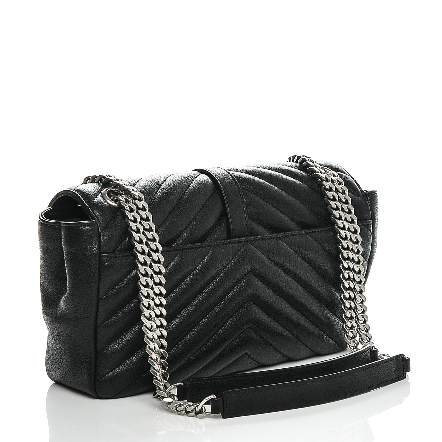 Saint Laurent Sheepskin Matelasse Chevron Medium Monogram Chain Bag Black 3 of 6