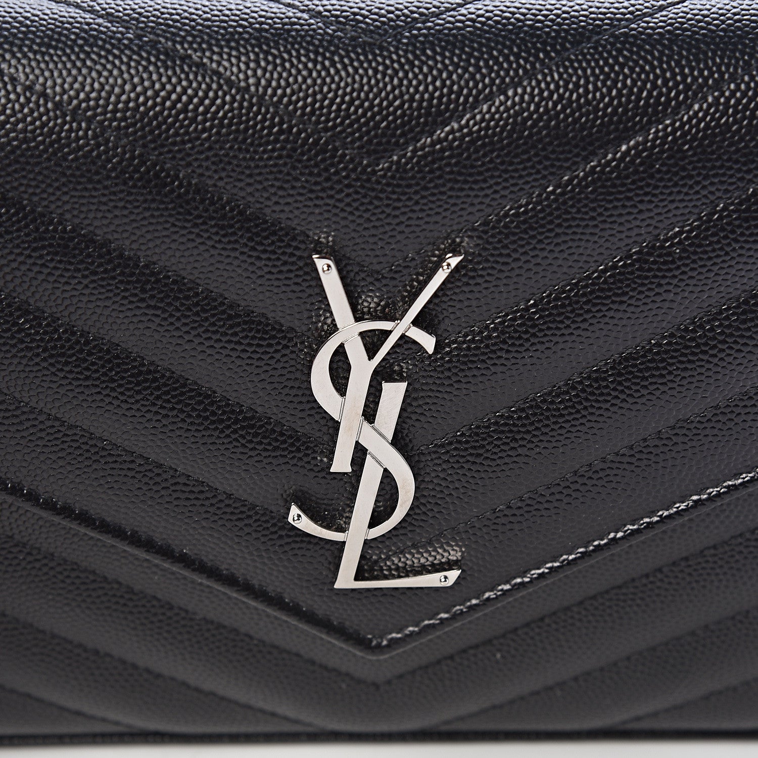 Saint Laurent Grain De Poudre Matelasse Chevron Monogram Chain Wallet Black 9 of 9
