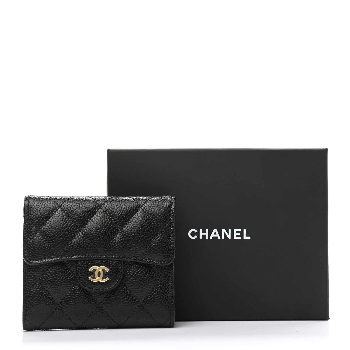 Caviar Quilted Compact Flap Wallet Black