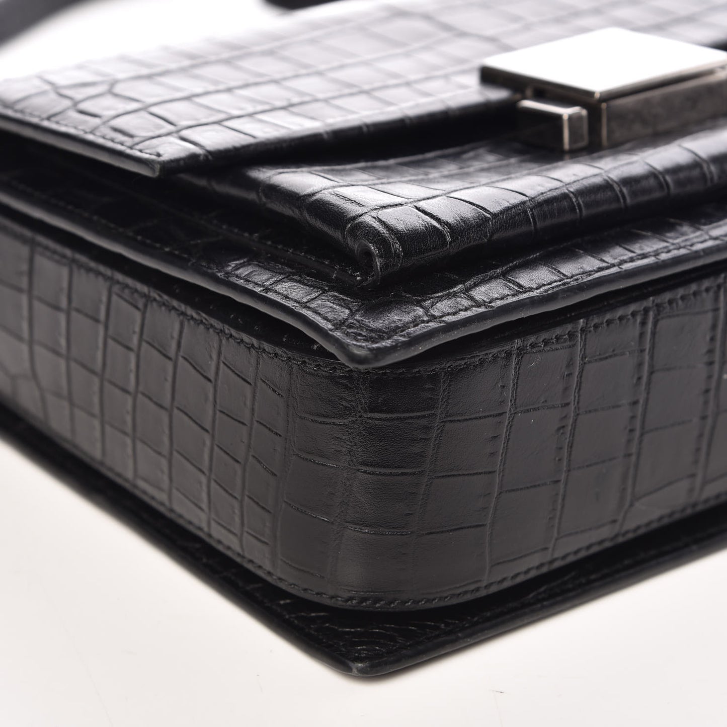 Calfskin Crocodile Embossed Medium Bellechasse Satchel Matte Black