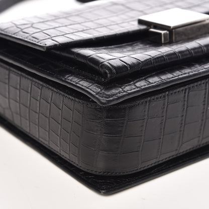 Saint Laurent Calfskin Crocodile Embossed Medium Bellechasse Satchel Matte Black 9 of 10