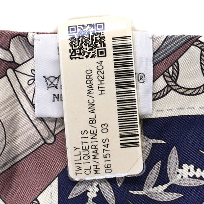 Hermes Silk Cliquetis Twilly Marine White Marron 3 of 4