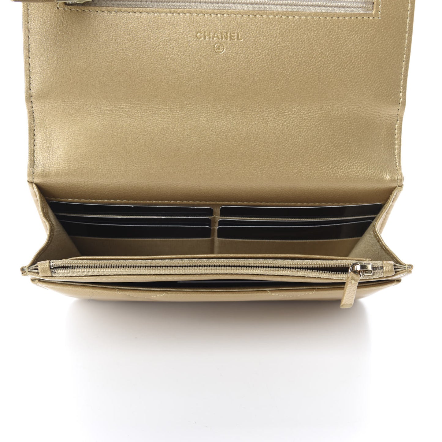 Metallic Goatskin Quilted 19 Wallet On Chain WOC Gold