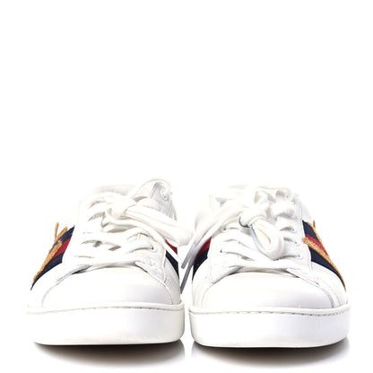 Gucci Calfskin Nappa Web LOVED Embroidered Womens Ace Sneakers 38 White Red Flame Notte 2 of 13