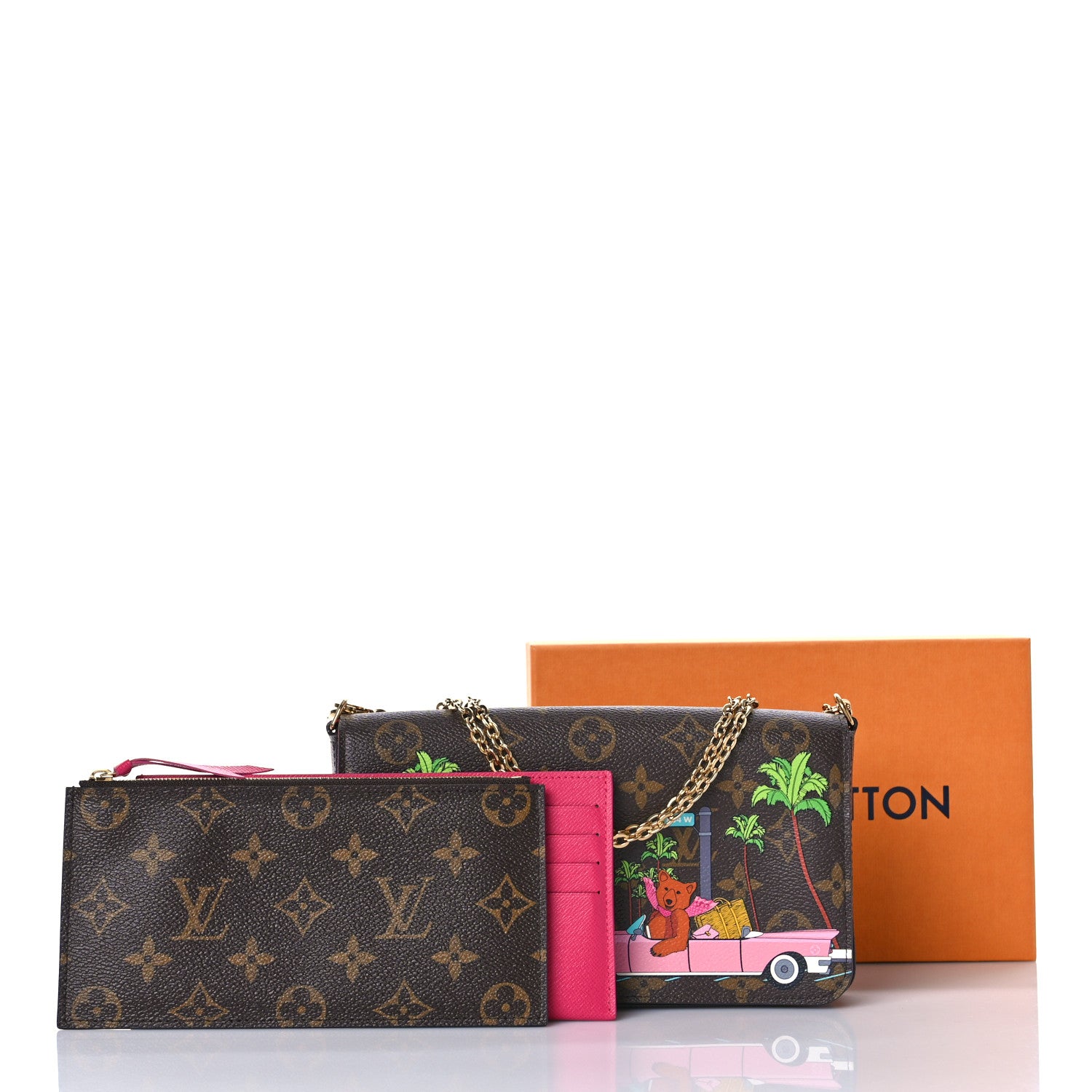 Louis Vuitton Monogram 2021 Christmas Animation Hollywood Pochette Felicie Chain Wallet Fuchsia 10 of 10