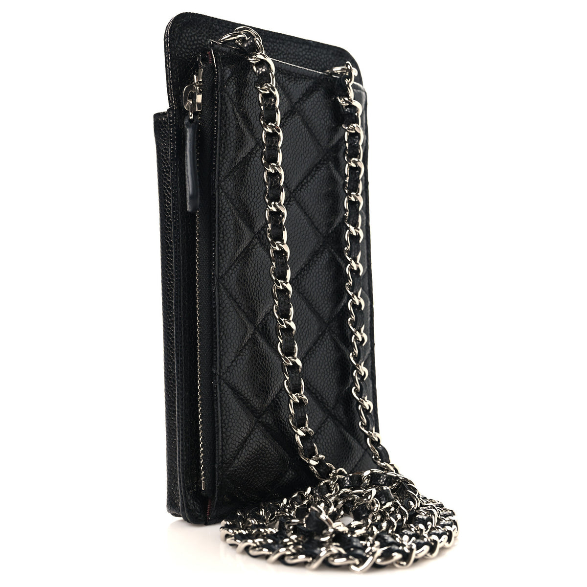 Caviar Quilted Zip Phone Case Black