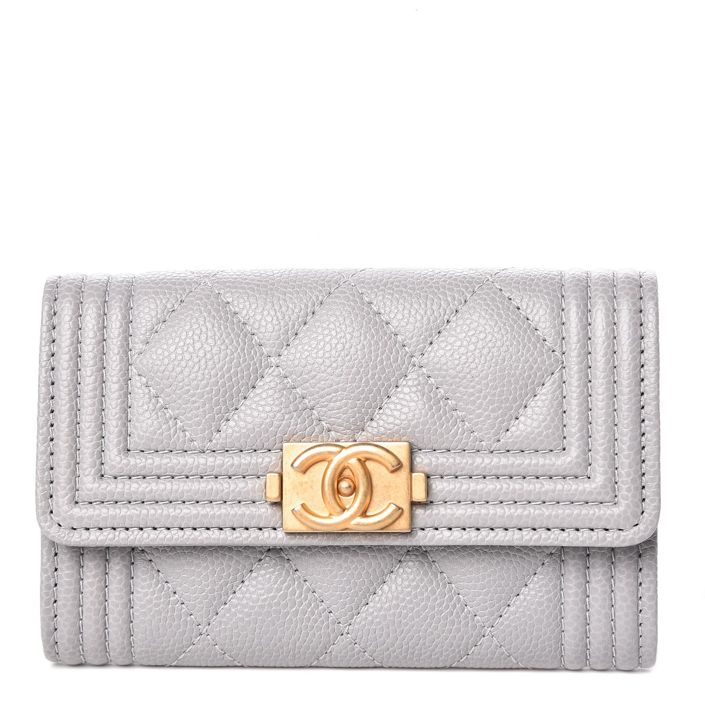 Caviar Quilted Boy Flap Card Holder Grey