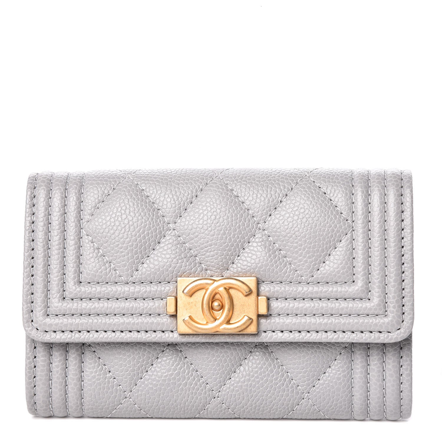 Chanel Caviar Quilted Boy Flap Card Holder Grey 1 of 9