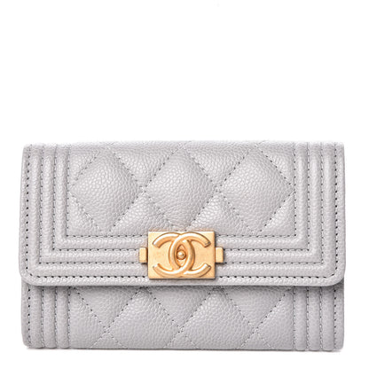 Chanel Caviar Quilted Boy Flap Card Holder Grey 1 of 9