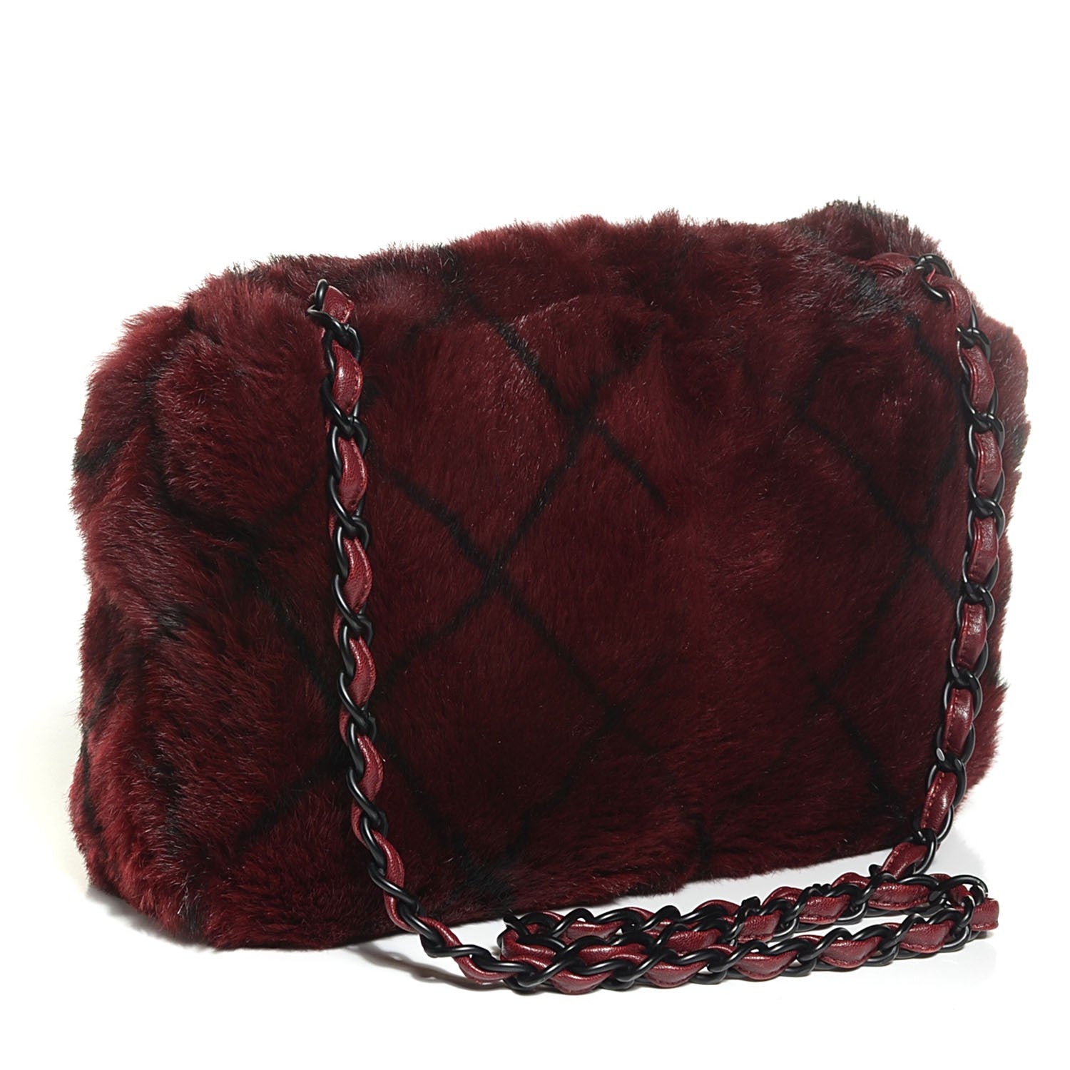 Chanel Lapin Fur Quilt Pattern Flap Burgundy 3 of 8