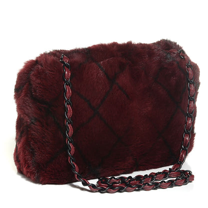Chanel Lapin Fur Quilt Pattern Flap Burgundy 3 of 8