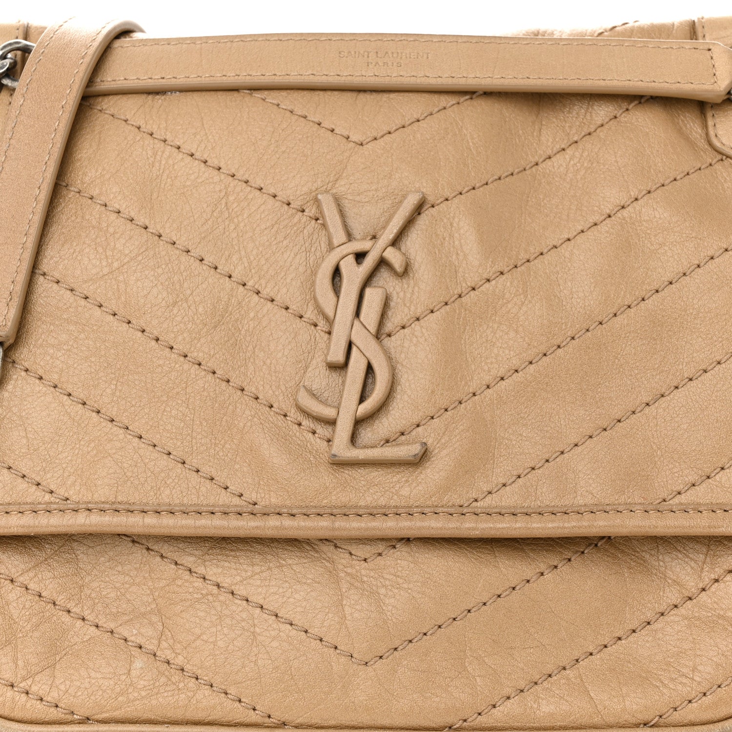 Saint Laurent Crinkled Calfskin Matelasse Monogram Medium Niki Chain Satchel Natural 8 of 13
