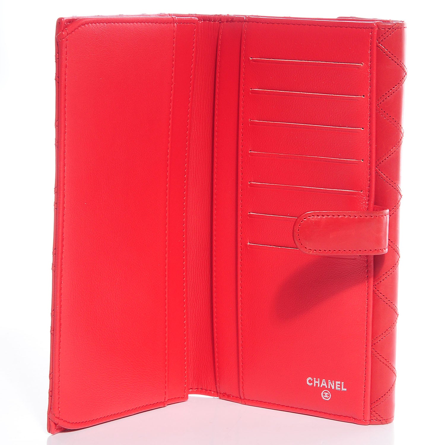 Chanel Lambskin Diamond Stitched Long Flap Wallet Red 6 of 10