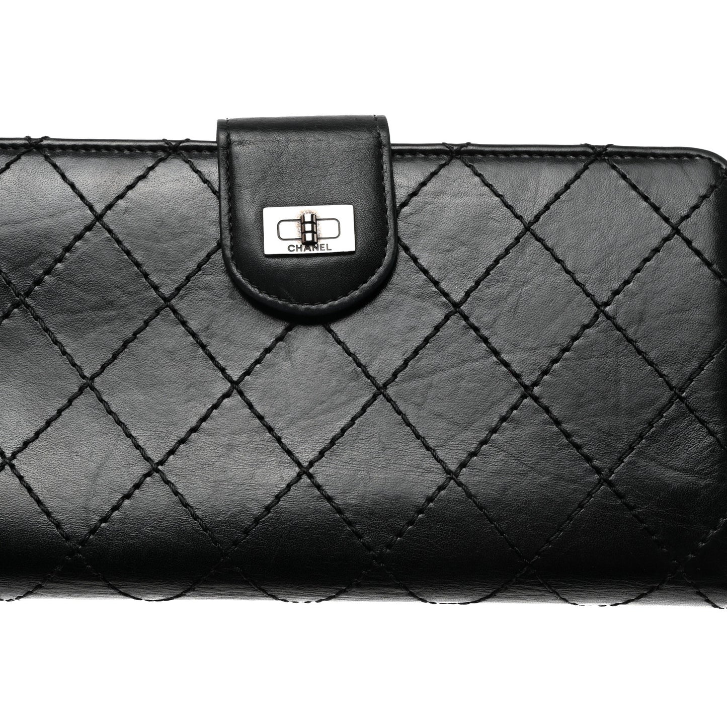 Lambskin Stitched Mademoiselle French Wallet Black