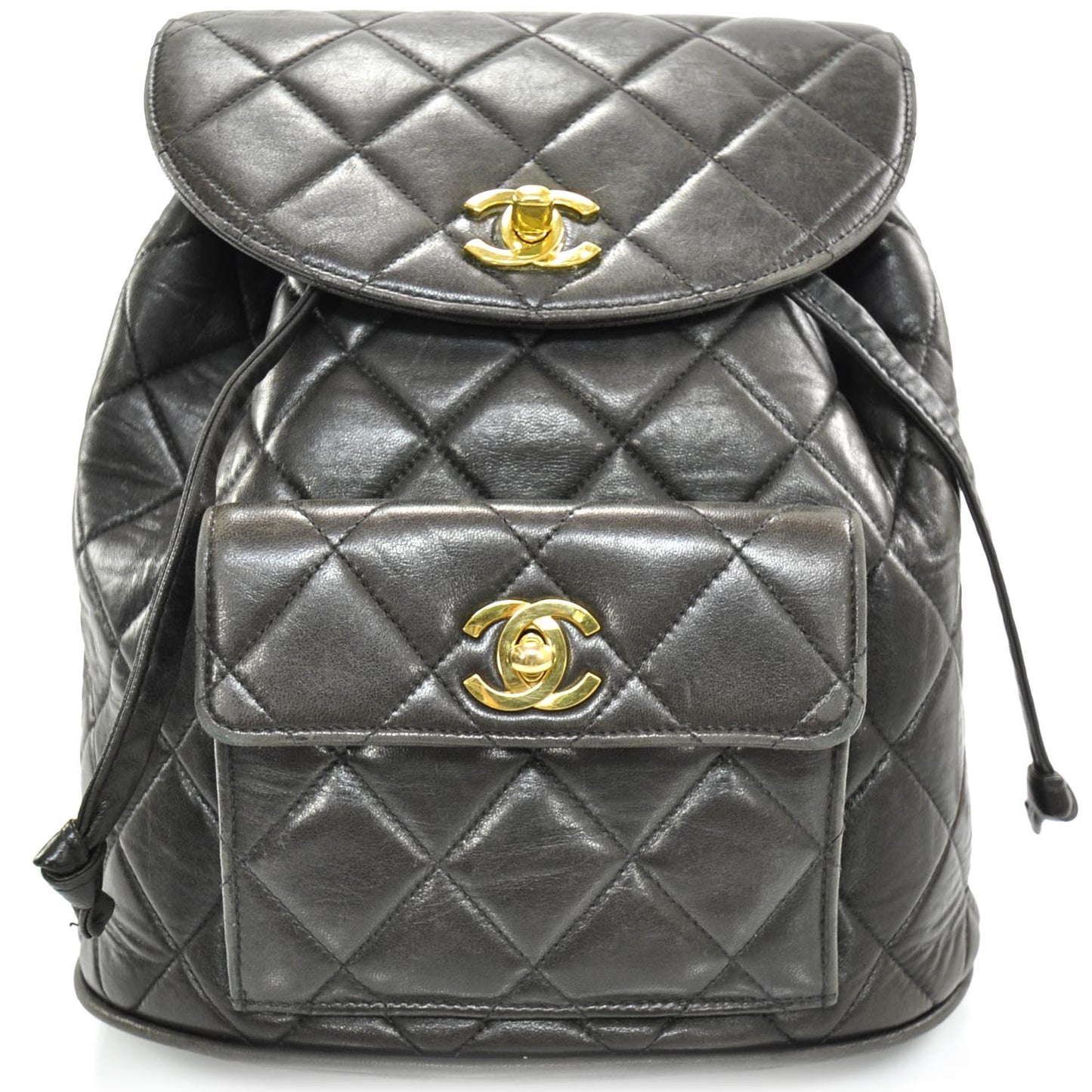Lambskin Quilted Chain Backpack Dark Brown