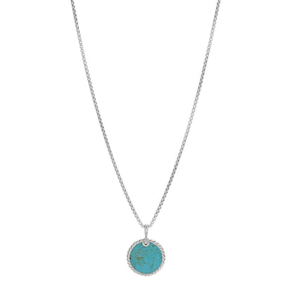 David Yurman Sterling Silver Diamond Turquoise Mother of Pearl Elements Disc Pendant Necklace 1 of 4