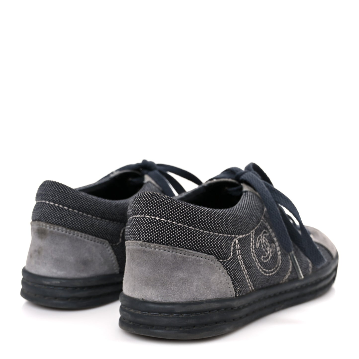 Toile Suede Calfskin CC Low Top Sneakers 36 Dark Grey