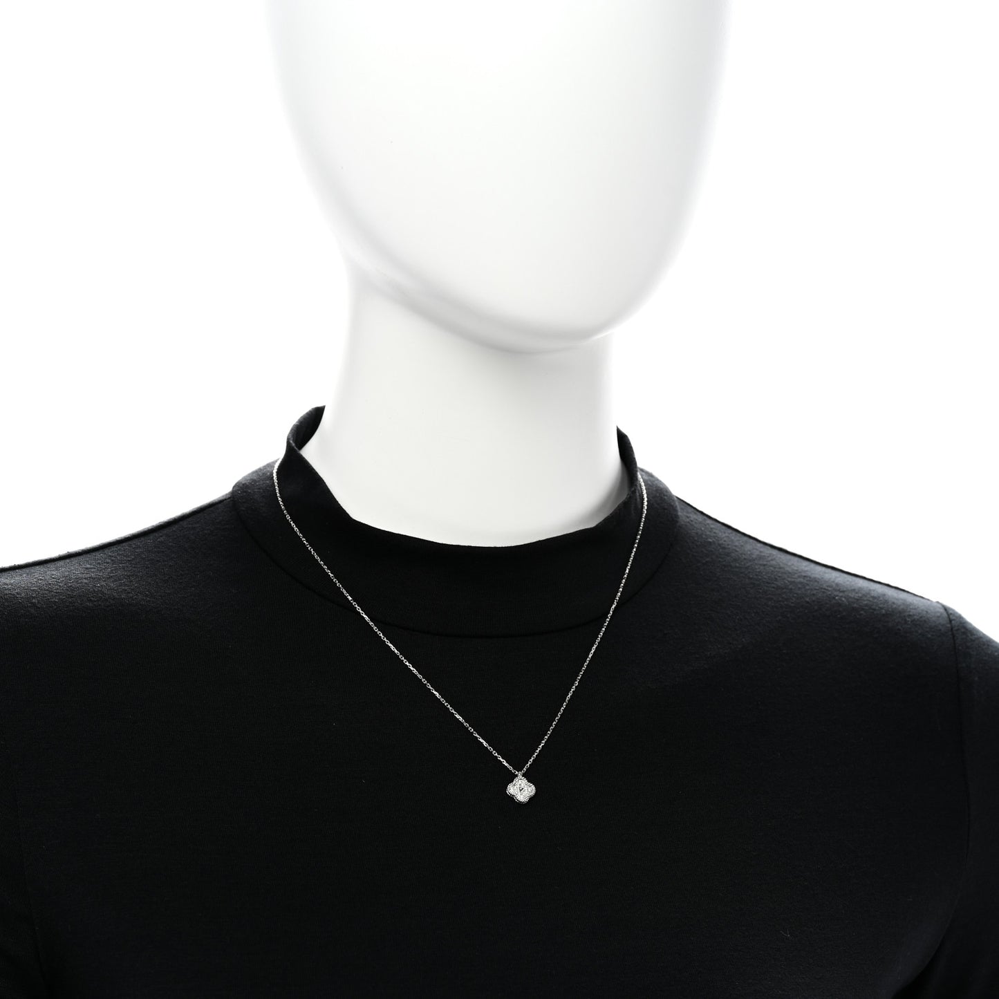 18K White Gold Diamond Sweet Alhambra Pendant Necklace