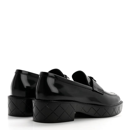 Chanel Shiny Calfskin Quilted CC Mocassin Loafers 38 Black 4 of 9