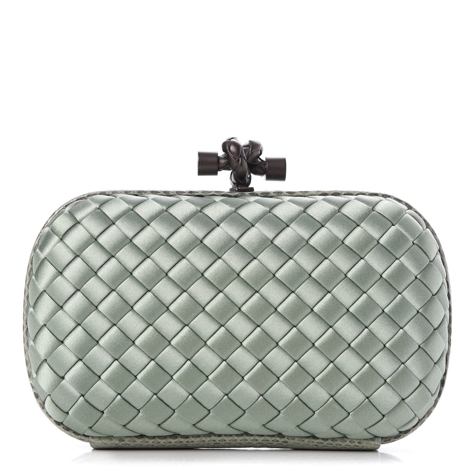 Bottega Veneta Satin Intreccio Impero Ayers Knot Clutch Green 1 of 6