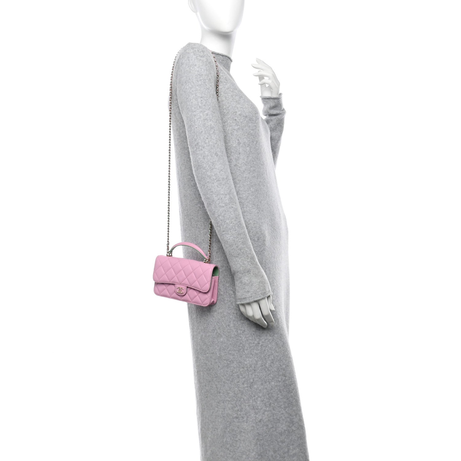 Chanel Lambskin Quilted Flap Phone Holder With Chain Lilac Light Green 2 of 12