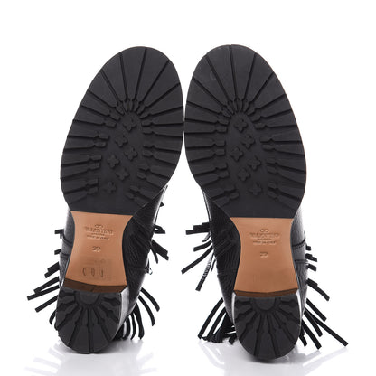 Valentino Garavani Calfskin Fringe Combat Boots 39 Black 5 of 9