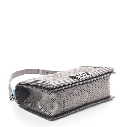 Chanel Metallic Lambskin Perforated Medium Boy Flap Dark Silver 4 of 12