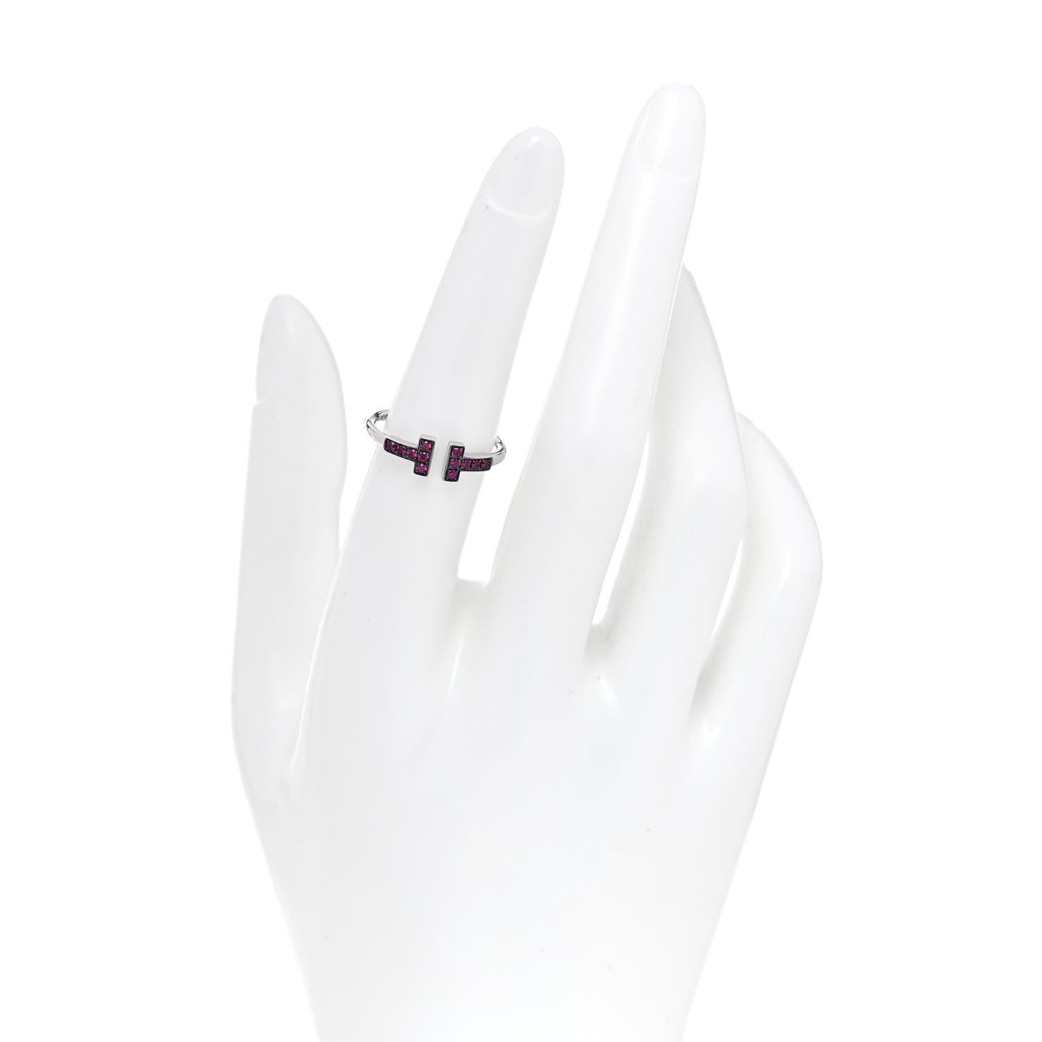 Tiffany 18K White Gold Ruby T Wire Ring 53 6.5 2 of 5