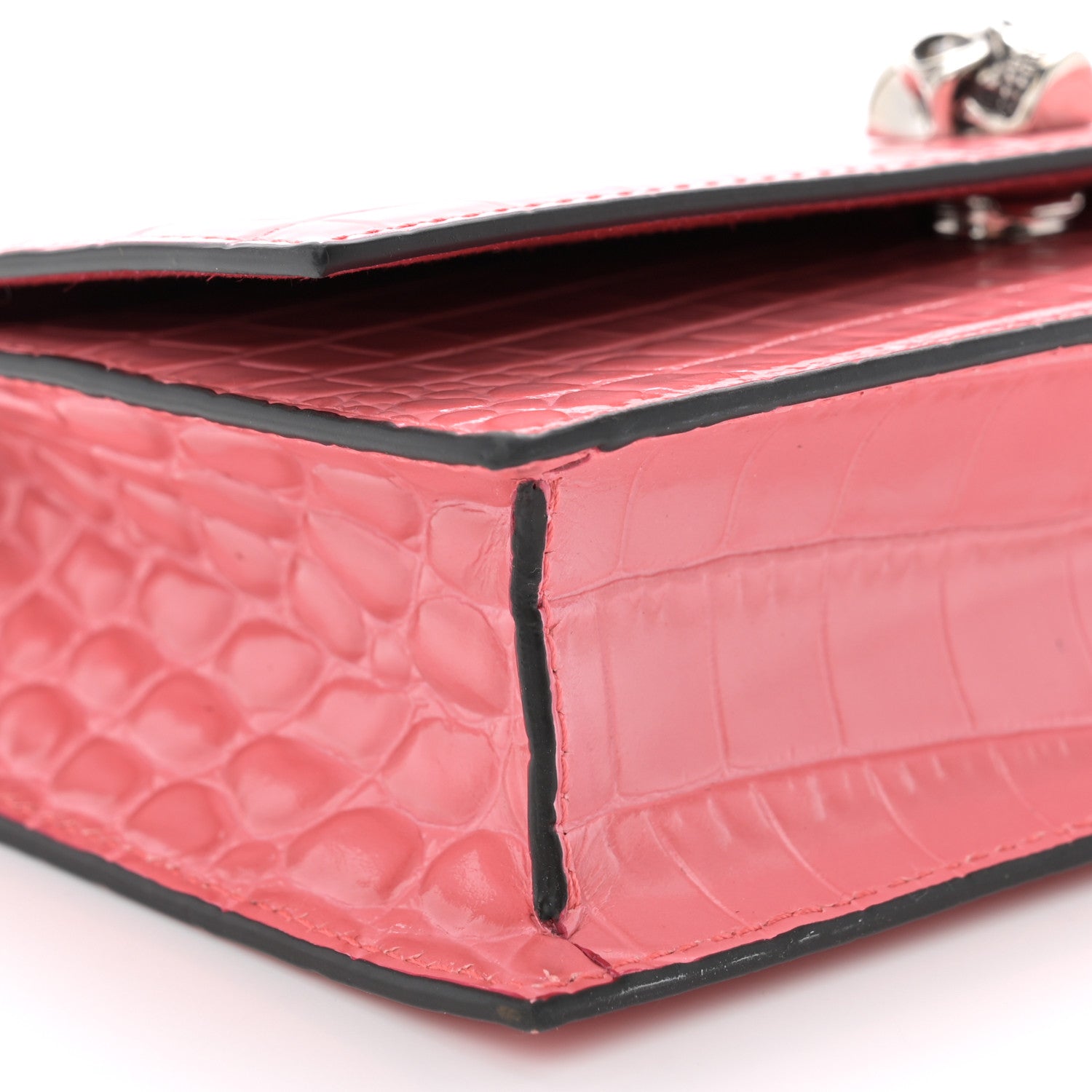 Alexander McQueen Calfskin Crocodile Embossed Skull Mini Crossbody Bag Coral 9 of 10