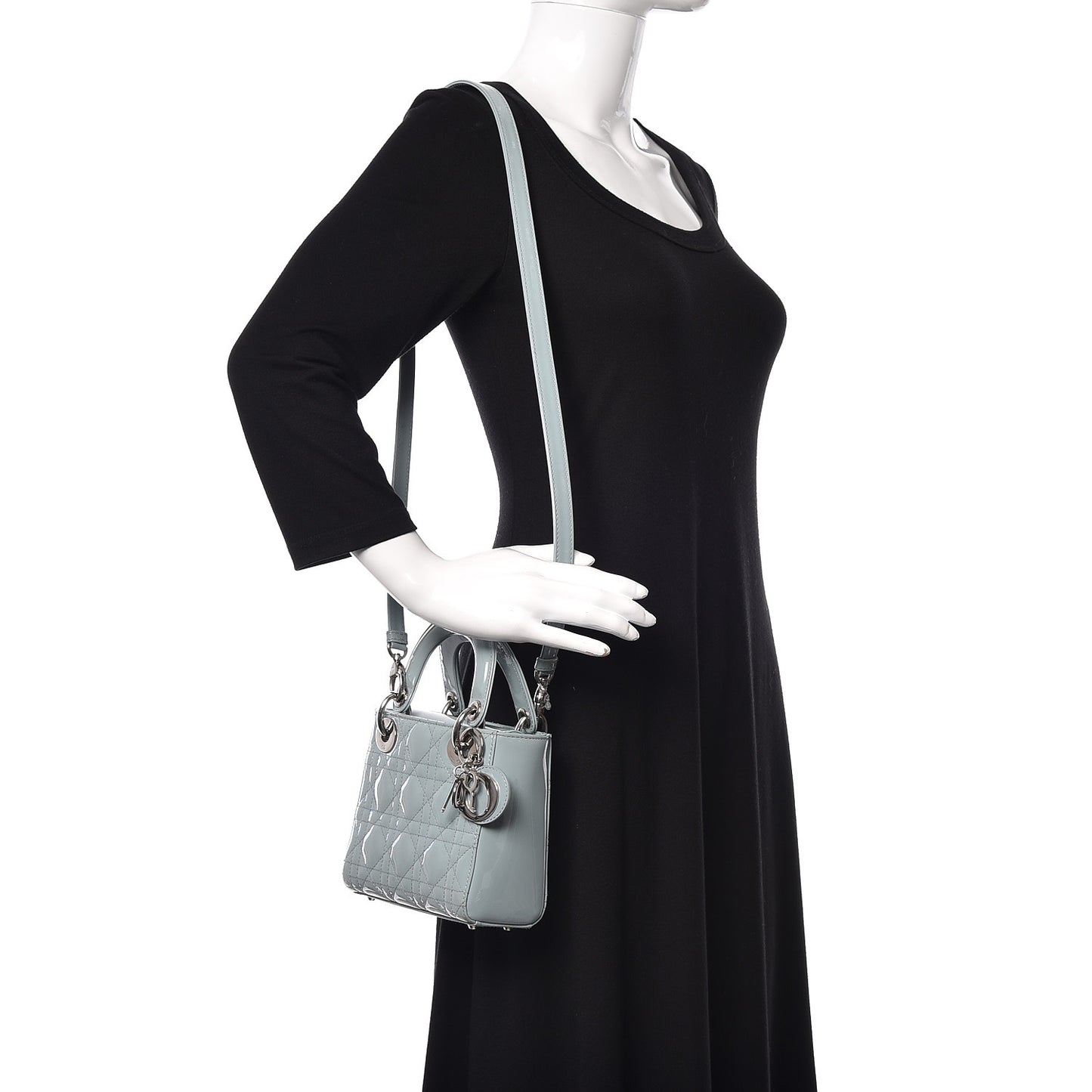 Patent Cannage Mini Lady Dior Light Blue