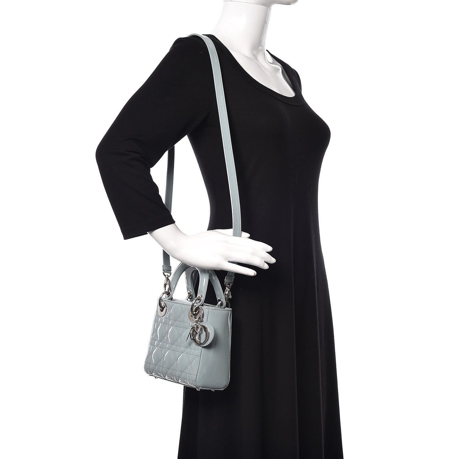 Christian Dior Patent Cannage Mini Lady Dior Light Blue 2 of 17