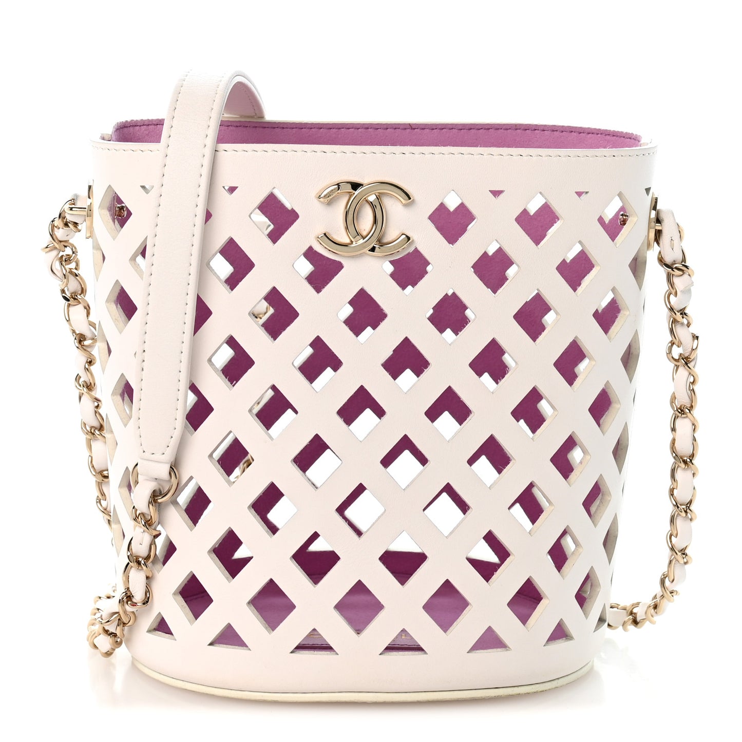 Lambskin Sea Through Bucket Drawstring Bag White Multicolor