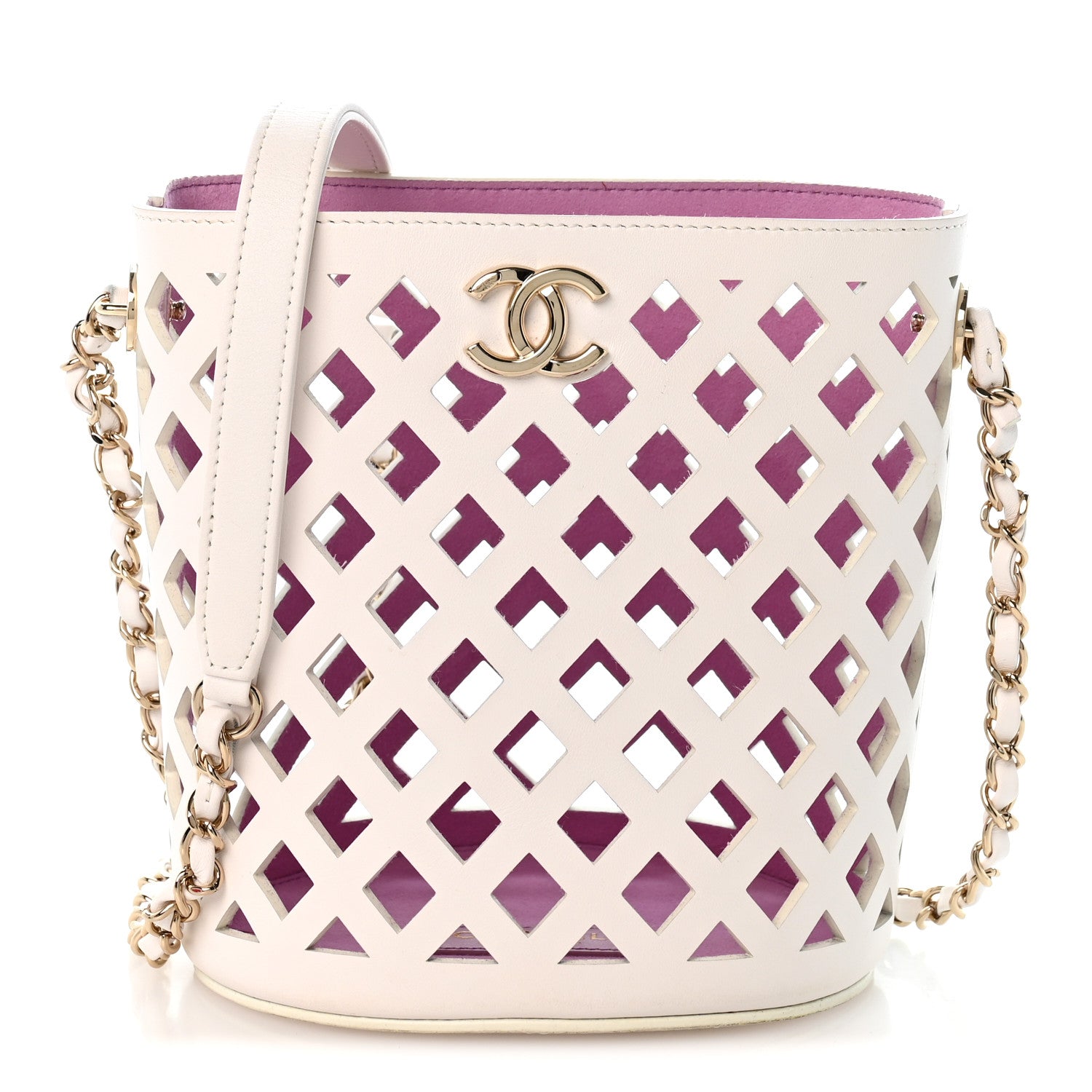 Chanel Lambskin Sea Through Bucket Drawstring Bag White Multicolor 1 of 14