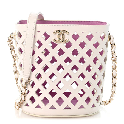 Chanel Lambskin Sea Through Bucket Drawstring Bag White Multicolor 1 of 14