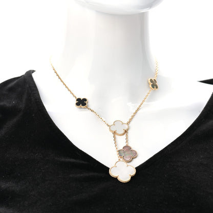 Van Cleef & Arpels 18K Yellow Gold Mother of Pearl Onyx 6 Motifs Magic Alhambra Necklace 2 of 6