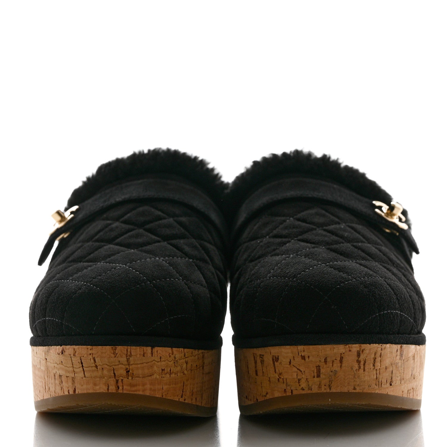 Chanel Suede Calfskin Shearling Turn Lock Clogs 40 Black 2 of 9