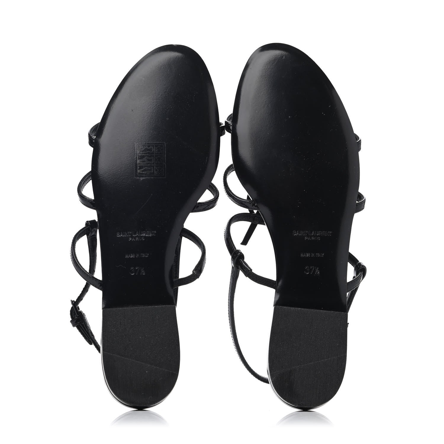 Saint Laurent Patent Calfskin Cassandra Monogram Sandals 37.5 Black 4 of 4