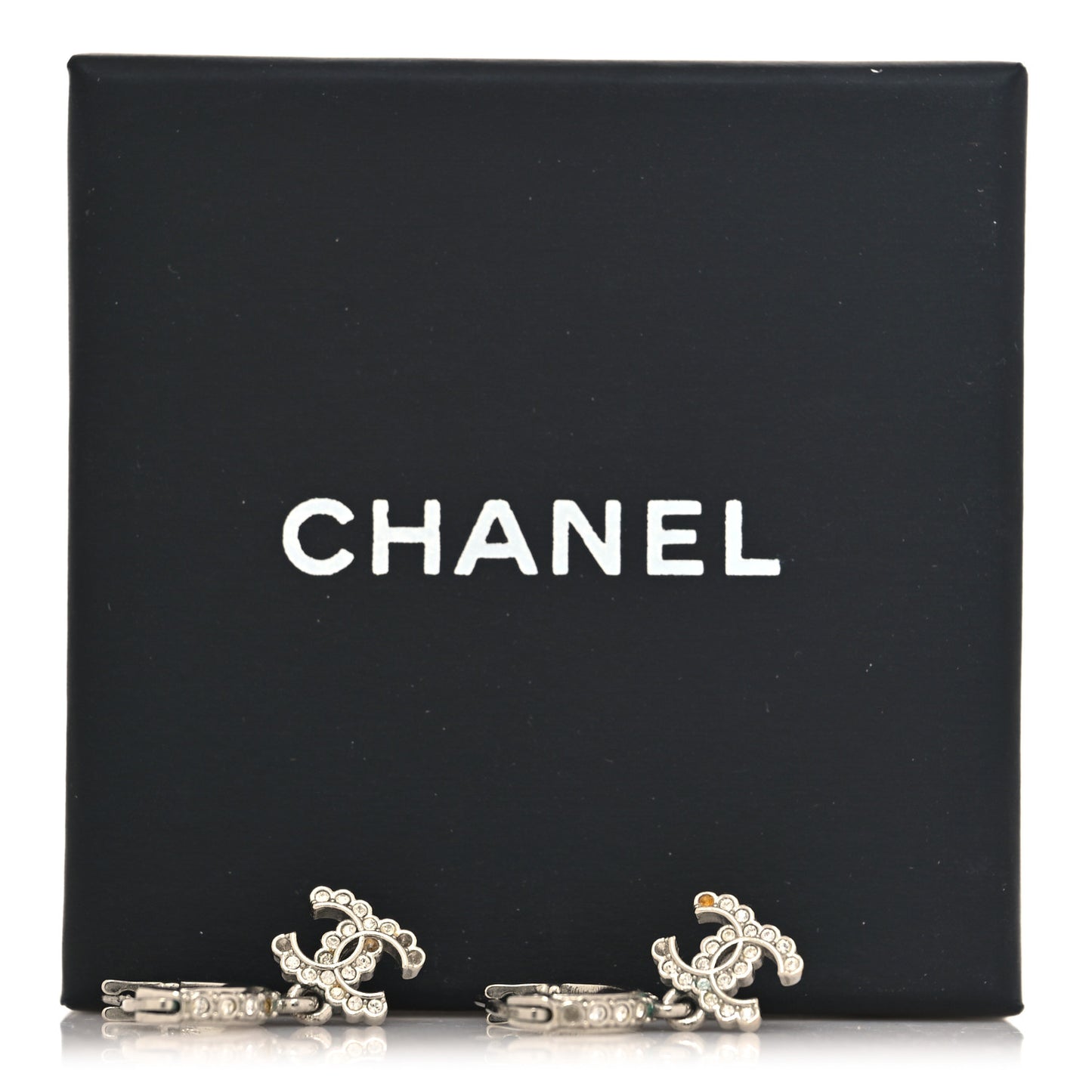 Metal Crystal CC Hoop Drop Earrings Silver