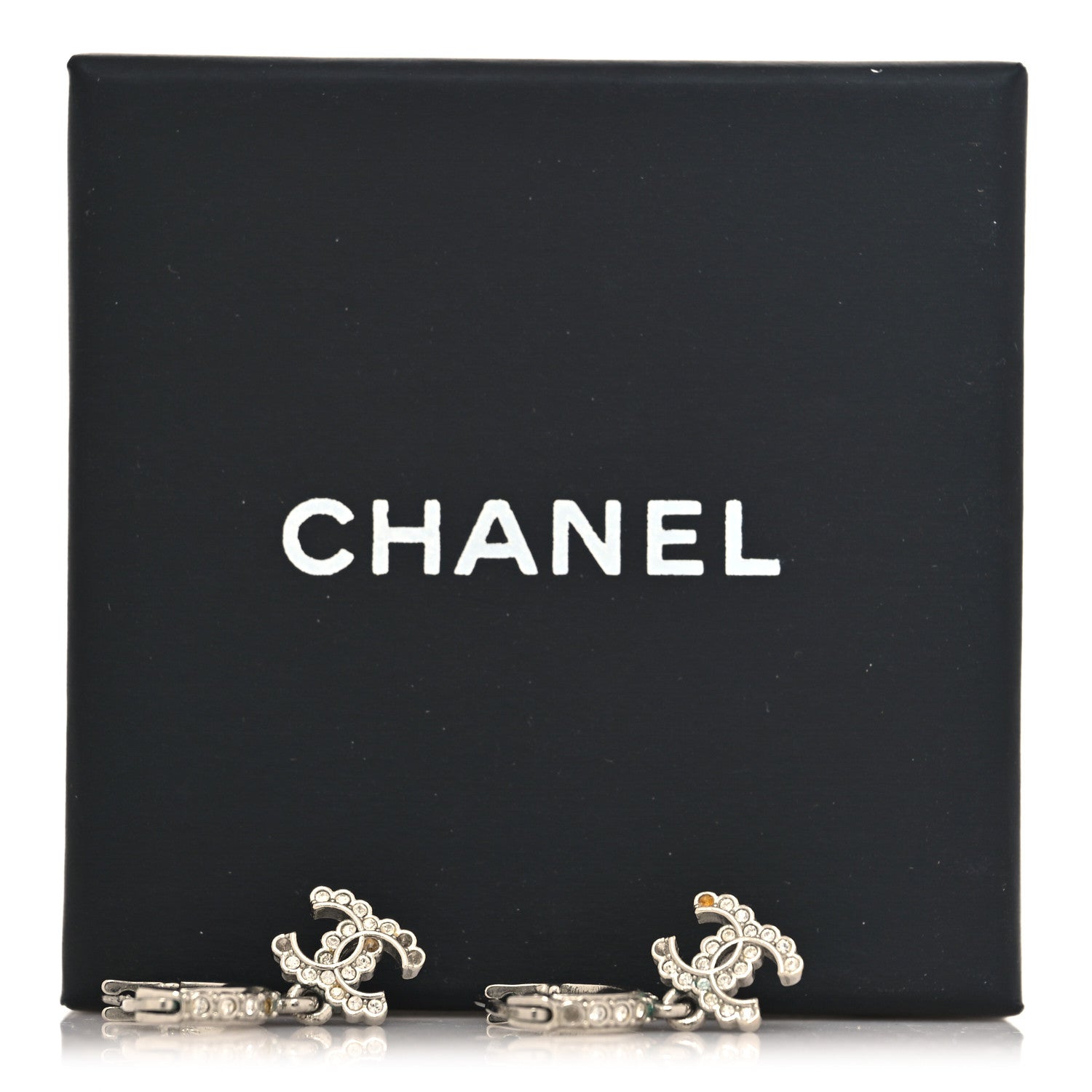 Chanel Metal Crystal CC Hoop Drop Earrings Silver 6 of 6