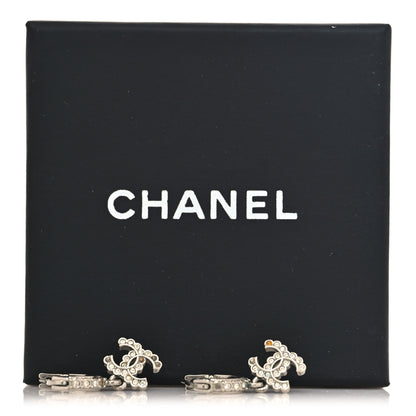 Chanel Metal Crystal CC Hoop Drop Earrings Silver 6 of 6