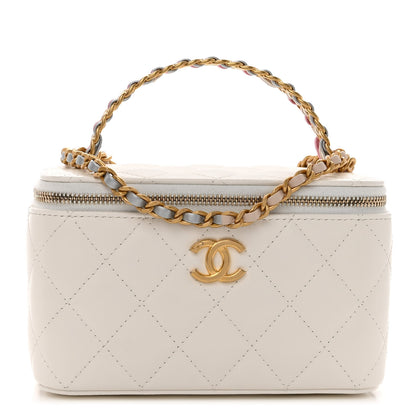 Chanel Shiny Calfskin Quilted Small Top Handle Vanity Case With Chain White 1 of 13