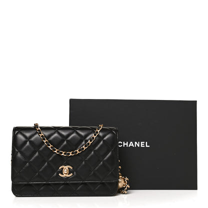 Chanel Lambskin Quilted CC Pearl Crush Wallet on Chain WOC Black 10 of 10